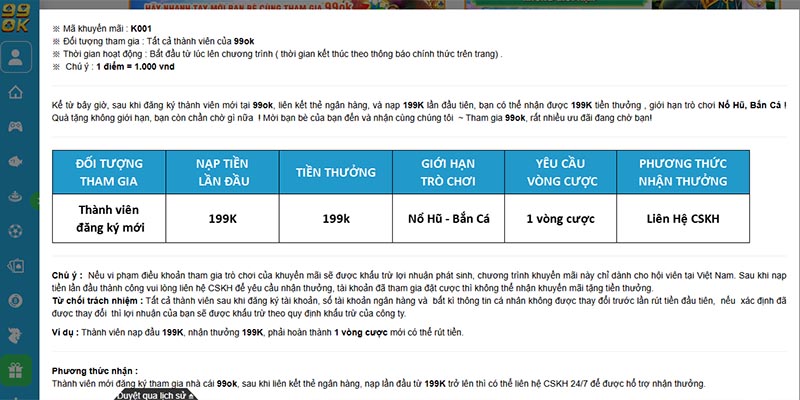 Giới thiệu khuyến mãi giá trị dành cho mọi người chơi 99OK